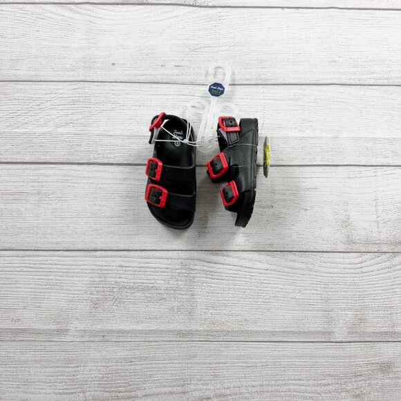 First Steps Other - First Steps Toddler Sandals Black Fisherman Sandals Red Buckles NWT 4